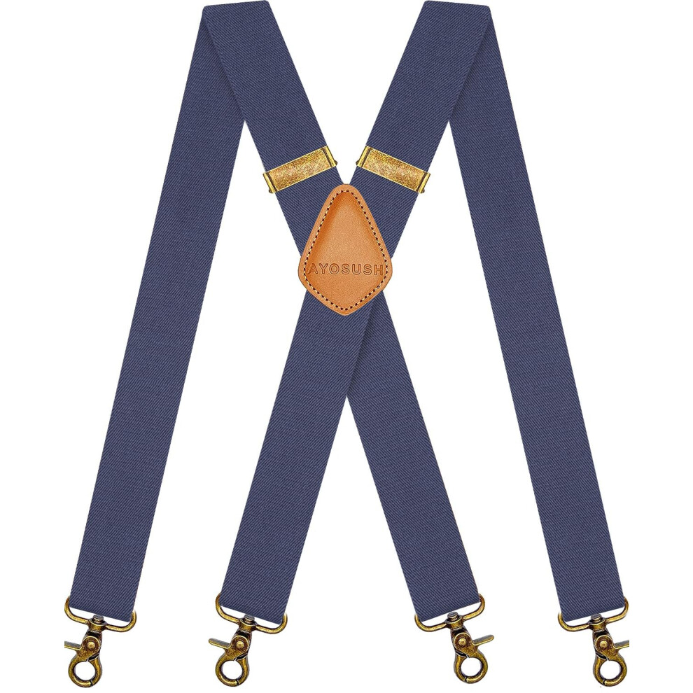 AYOSUSH Swivel Hook Suspenders for Men Heavy Duty Big and Tall Denim Blue Braces