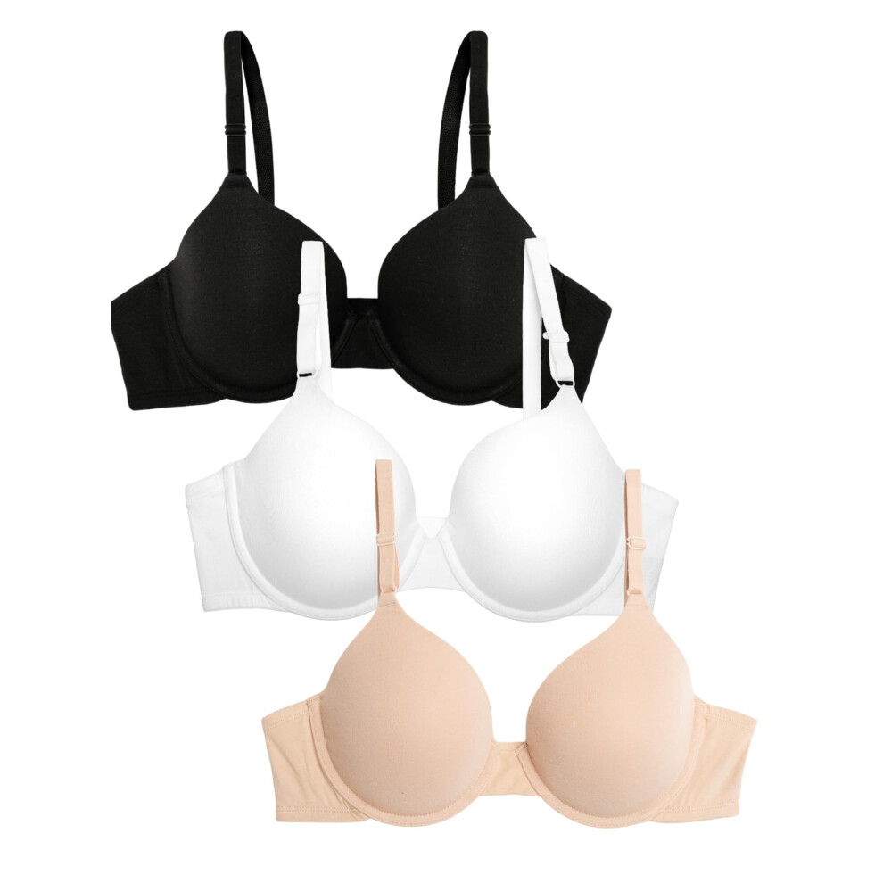 Fruit of the Loom Women's Smooth Cotton T-Shirt Bra-Ultra-Soft  Flexible  and Invisible Under Tees  Black Hue/Sand/White  36DD
