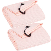 VIVIDLY Conjunto de 2 Toalhas de Golfe Dobráveis, Microfibra Premium com Clipe de Carabina Preto, Toalhas Rosa