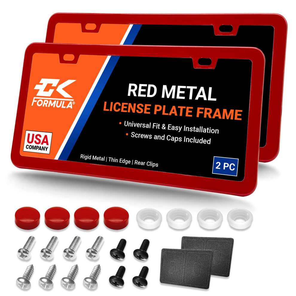 Pure License Plate Frames - 2 Pack Metal Car Plate Frame License Plate Frame For Women & Men Car License Plate Holder Porta Placas Para Au Red 810113701028