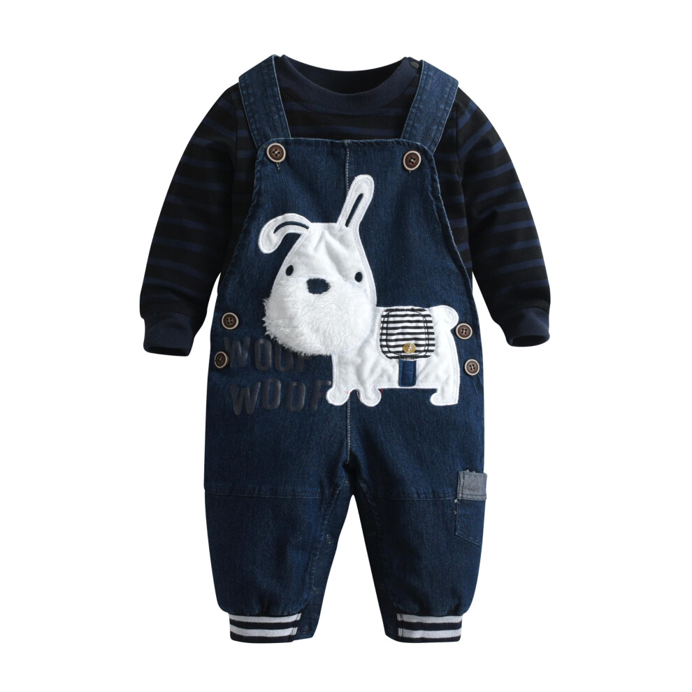LvYinLi Ensemble de v  tements pour b  b   gar  on, t-shirt ray      manches longues + salopette en jean, pantalon (9-15 mois, bleu marine)