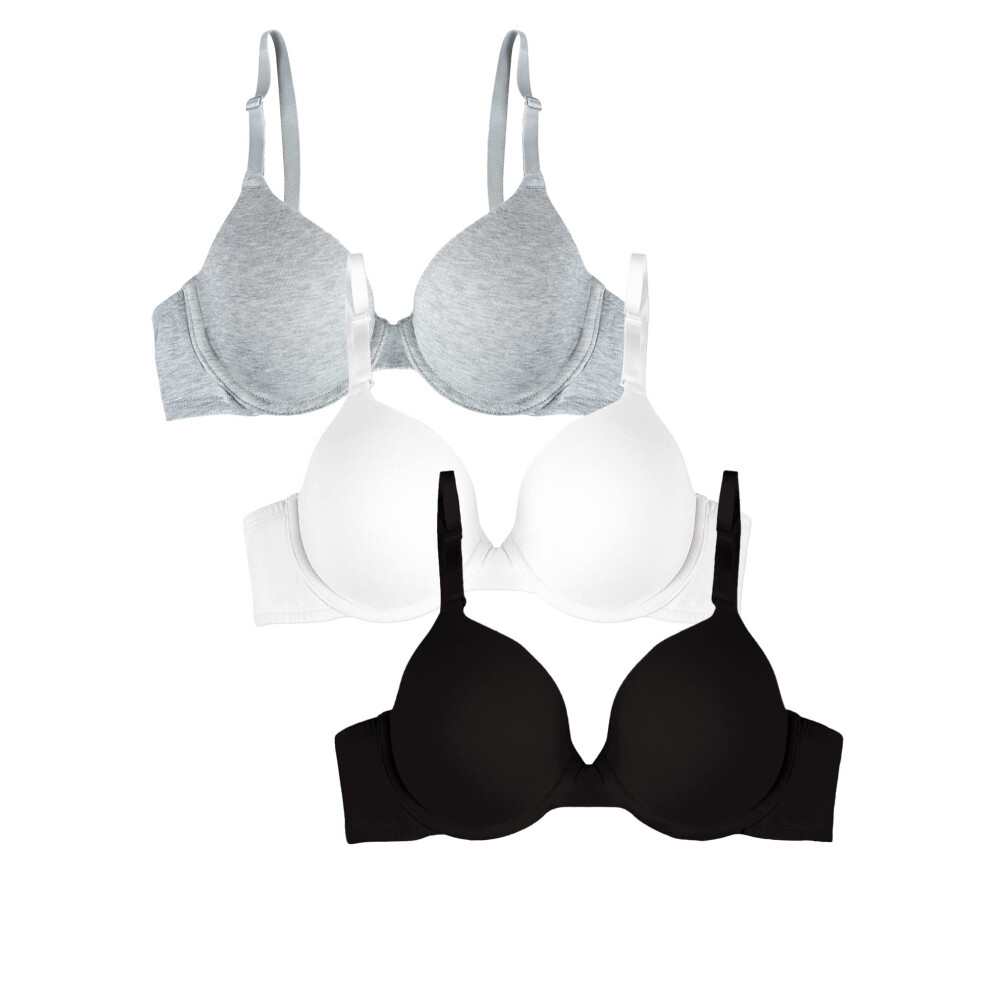 Fruit of the Loom Women's Smooth Cotton T-Shirt Bra-Ultra-Soft  Flexible  and Invisible Under Tees  Black/White/Grey Heather  42D