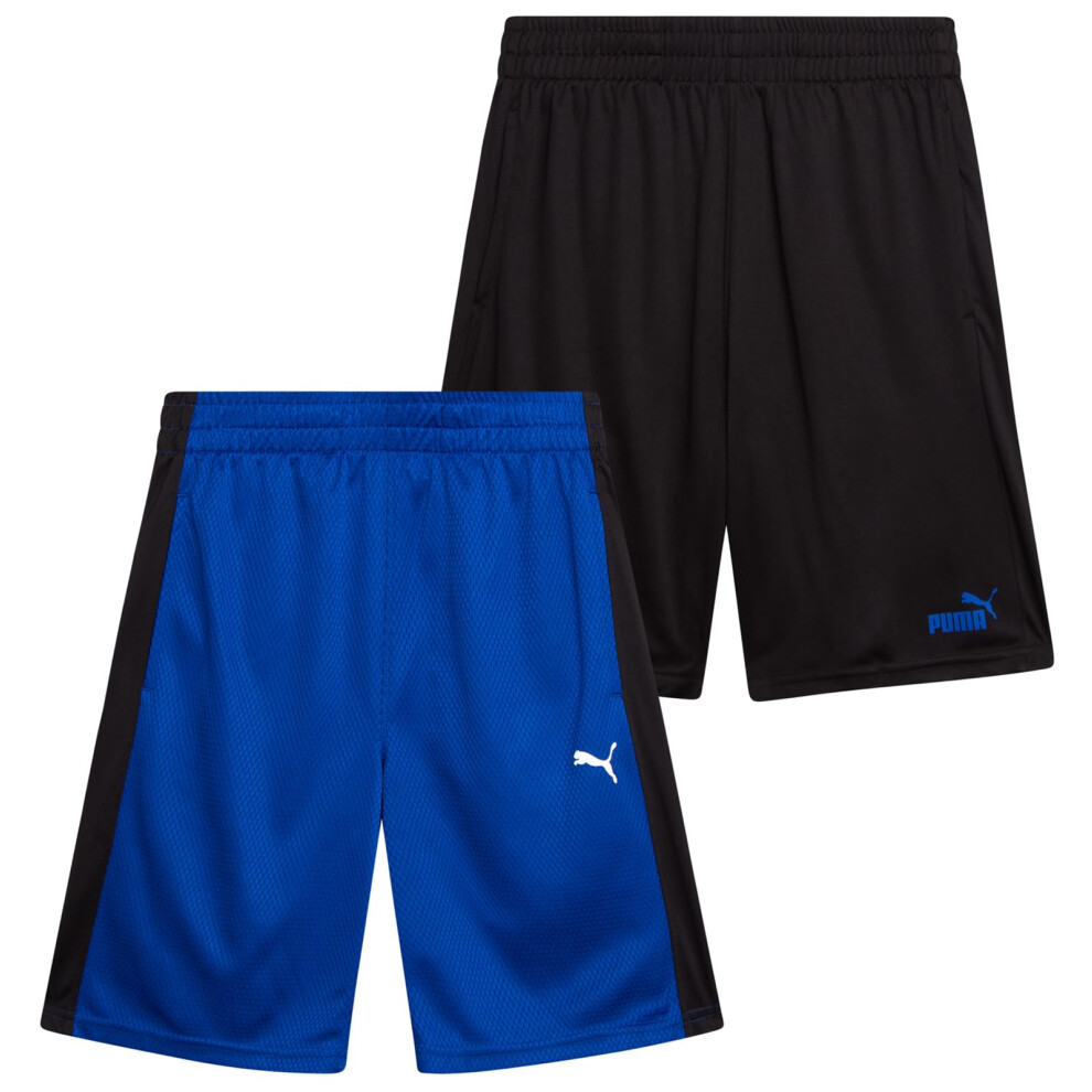PUMA Boys' Active Shorts - 2 Pack Mesh Athletic Performance Basketball Shorts - Activewear Shorts for Boys (Sizes 8-20)  Size 14-16  Royal Blue