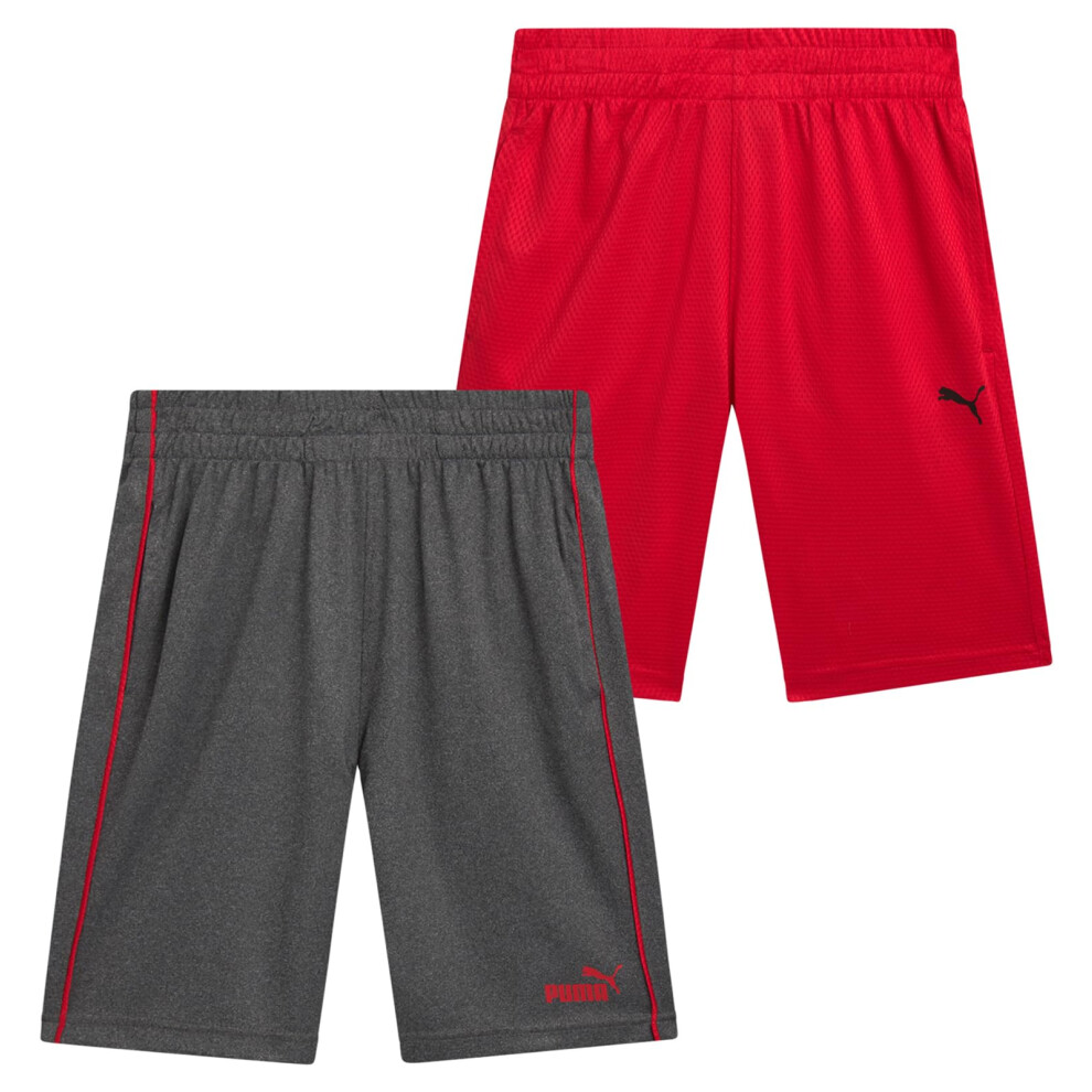 PUMA Boys' Active Shorts - 2 Pack Mesh Athletic Performance Basketball Shorts - Activewear Shorts for Boys (Sizes 8-20)  Size 10-12  Charcoal Heather
