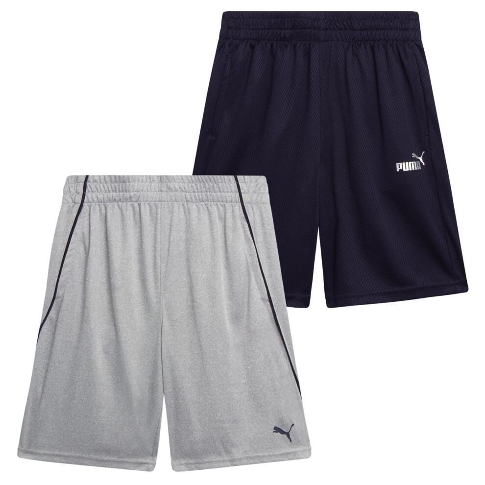 PUMA Boys' Active Shorts - 2 Pack Mesh Athletic Performance Basketball Shorts - Activewear Shorts for Boys (Sizes 8-20)  Size 18-20  Light Heather Gre