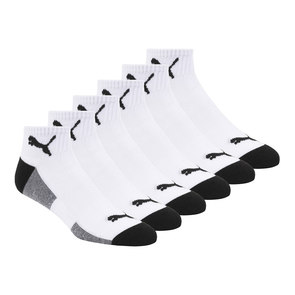 PUMA mens 6 Pack Quarter Crew running socks  White/Black  10 13 US