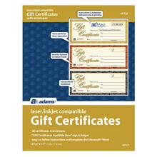 Adams Gift Certificates Laser/Inkjet Compatible 3-Up 30 per Pack with Envelopes (GFTLZ) White