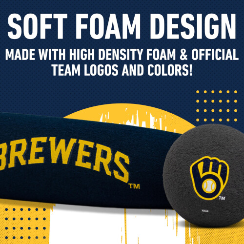 Conjunto de Bastão e Bola Jumbo de Espuma da Franklin Sports MLB Milwaukee Brewers, 21 Polegadas, Azul 2