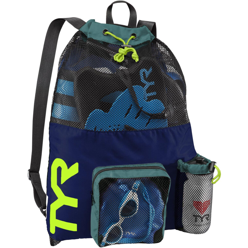 TYR Big Mesh Mummy Backpack for Swim  Gym and Workout Gear  Black  40-Liter Capacity