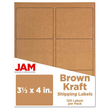 Etiquetas de Endereço de Envio JAM PAPER - Grandes - 3 1/3 x 4 - Kraft Marrom - 120/Pacote
