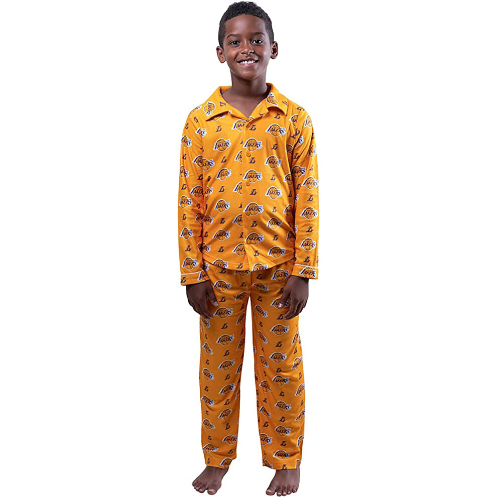 Ensemble Pyjama 2 Pi Ces Boutonn Ultra Doux Officiel Nba Pour Jeunes, Los Angeles Lakers, Tailles 10-12-image