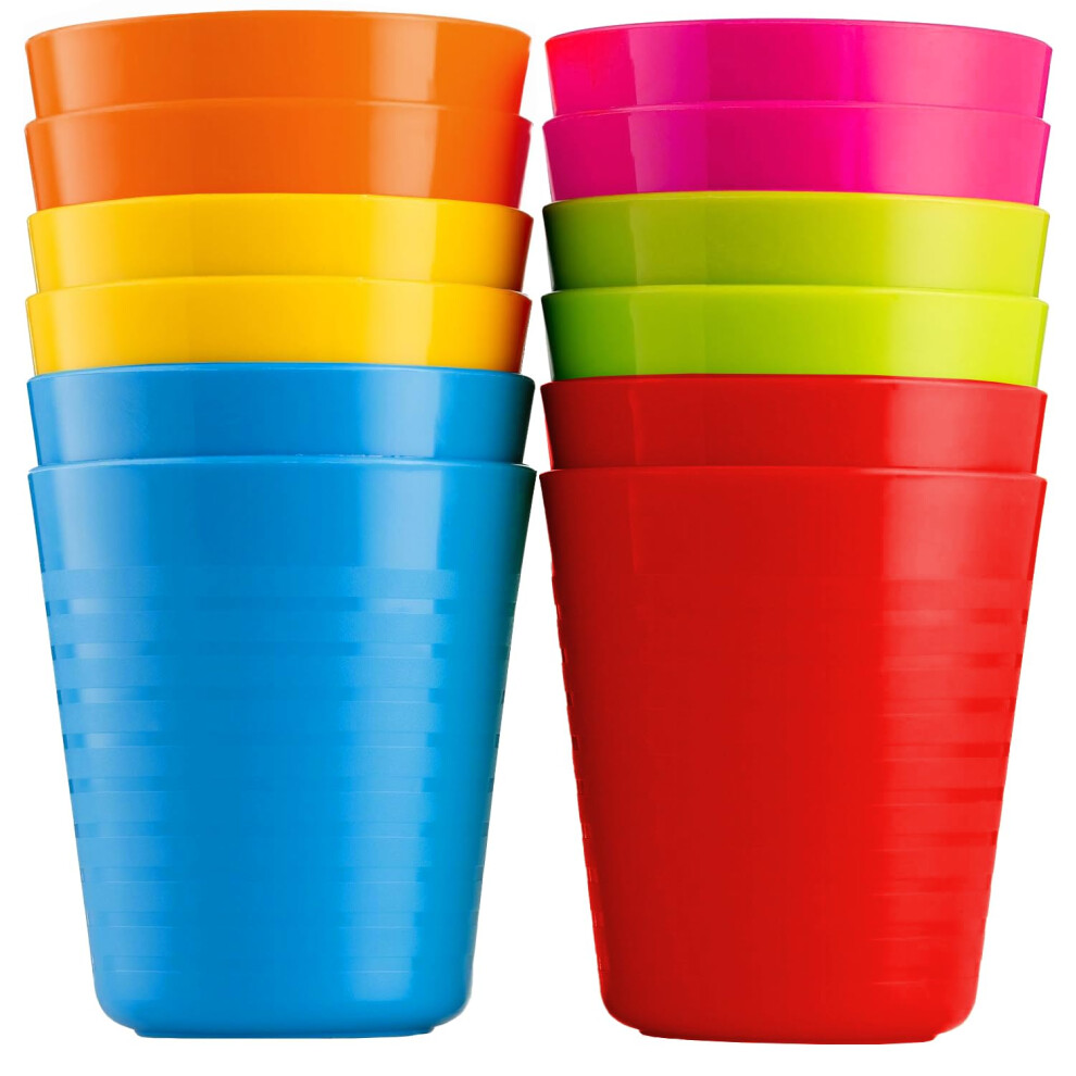 Plaskidy Kids Cups Set Of 12 Plastic Toddler Cups 8 Ounce Children Drinking Cups Tumblers - Reusable Dishwasher Safe Bpa Free Cups For Kids And Toddle