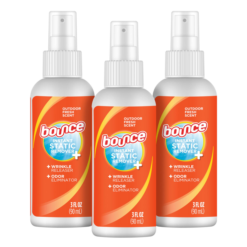 Bounce Anti Static Spray 3 In 1 Instant Anti Static Spray & Instant Wrinkle Release Odor Eliminator & Fabric Refresher Travel Size (3 Oz Pack Of 3)