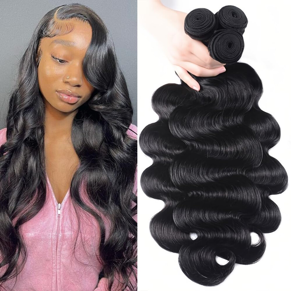 Hullran 12A Human Hair Bundles 24 26 26 Inch Body Wave Bundles Human Hair Extensions 300G Unprocessed Brazilian Virgin Body Wave 3 Pieces Deals Brazilian Quic