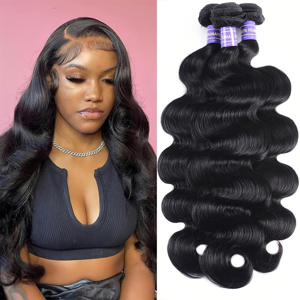 Hullran 12A Human Hair Bundles 24 26 28 Inch Body Wave Bundles Human Hair Extensions 300G Unprocessed Brazilian Virgin Body Wave 3 Pieces Deals Brazilian Quic