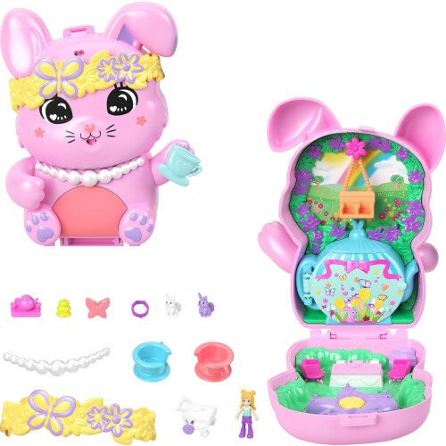 Polly Pocket Polly Pocket Bonecas e Playset, Compacto de Coelho para Chá, Brinquedo de Viagem com 1 Mini Boneca e Acessórios