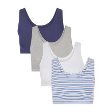 Fruit of the Loom Sport-bh met tankstijl voor dames, voordeelpakket Cottage strepen/schipperblauw/grijs gem?eerd/wit