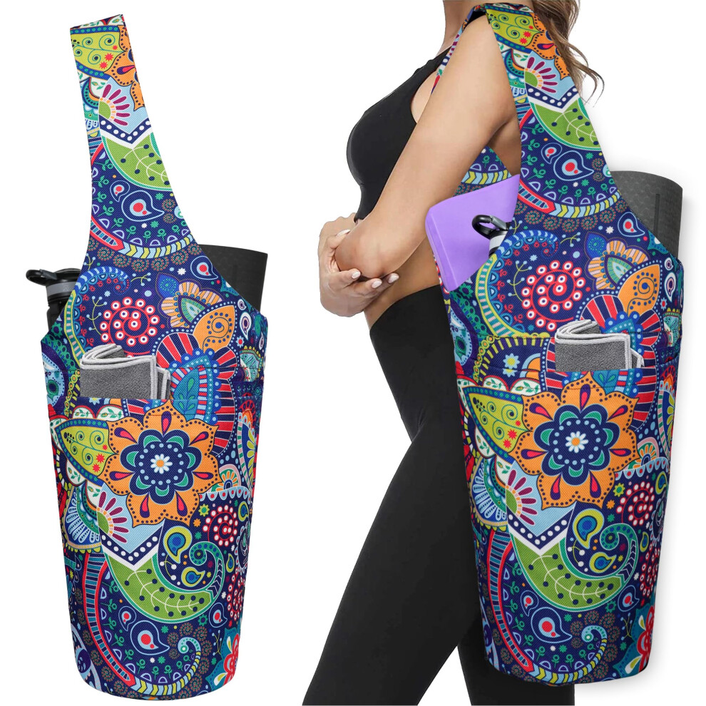 Sac de yoga - Long fourre-tout avec poches - Peut contenir plus d'accessoires de yoga - Convient    la plupart des tailles de tapis - Motif cachemire