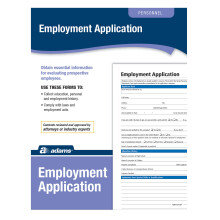 Adams Application for Employment Forms and Instructions 50 Forms per Pack (HR104) White