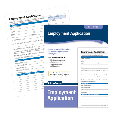 Adams Application for Employment  Forms and Instructions  50 Forms per Pack (HR104)   White 2