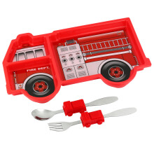 Funwares Fire Engine Kids' Dinnerware Set: Durable Divided Plate Ideal for Picky Eaters Educational Mealtime Easy Cleaning Gift For Toddlers