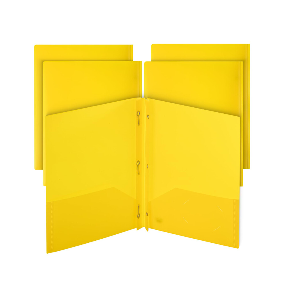 Mr. Pen- Plastic Folders with Pockets and Prongs 5 Pack Yellow Pocket Folders Folders with Prongs File Folders with Fasteners 2 Pocket Folder F