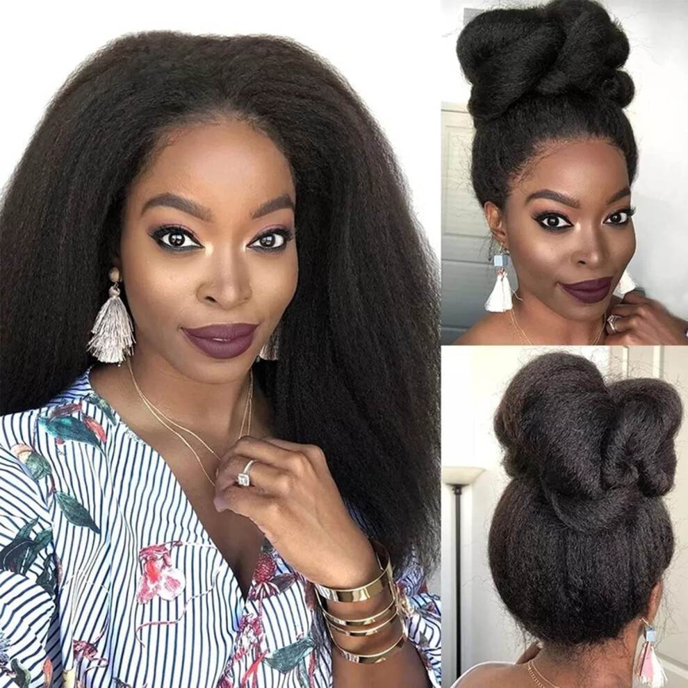 Enoya Unisex Black Hair Italian Yaki 360 Lace Frontal Wig Pre Plucked Brazilian Remy Lace Human Hair Wigs For Women 180 Density(20"""" 360 Lace Frontal Wig)