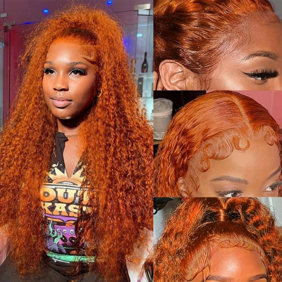 Premay 30 Inch Ginger Orange Lace Front Wigs Human Hair Pre Plucked 13X4 Lace Front Wigs Human Hair 350# Colored Deep Wave Human Hair Wig 180% Density