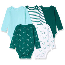 Hanes baby boys Ultimate Flexy 5 Pack Long Sleeve Bodysuits Bodystocking Greens 6-12 Months US