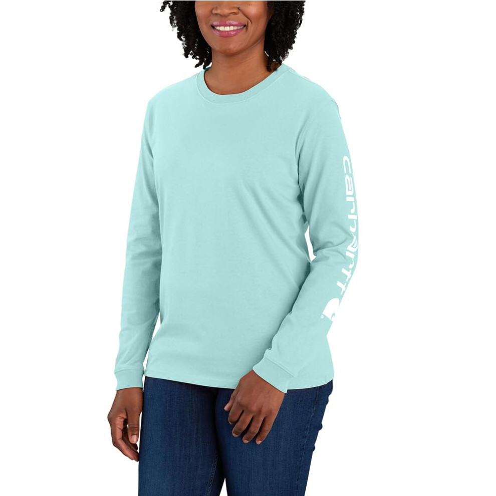 Carhartt Women's Plus Size Loose Fit Heavyweight Long Logo Sleeve Graphic T-Shirt  Pastel Turquoise
