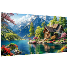 JOOZ Large Landscape Diamond Art Kits for Adults - 5D Extra Large Lake House Diamond Painting  DIY Full Drill Mountain Landscape Diamond Art Painting