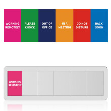 Silver Office Door Sign - 6 Options: Do Not Disturb Please Knock In A Meeting Out Of Office Working Remotely Back Soon - Privacy Slider Sign