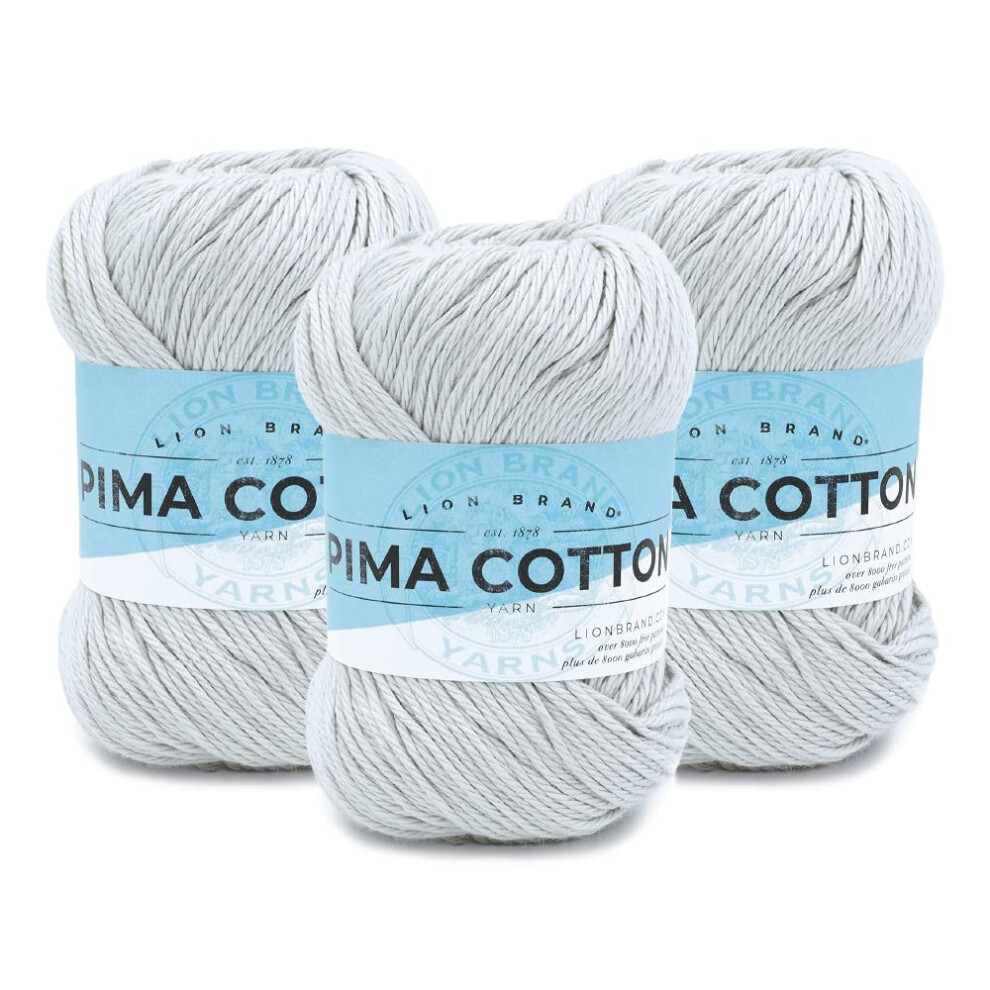 Lion Brand Yarn Pima Cotton Yarn  Medium Yarn for Knitting  Crocheting  and Crafting  3 Pack  Stone