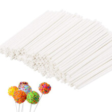 200 tæller White Lollipop Sticks 6-tommer papirpinde Suger Stick til Cake Pops Cupcake Toppers Candy Melt Chocolate Cookie Dessert (Dia 3.5mm)