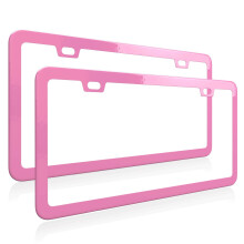 Cadre de plaque d'immatriculation rose Deselen en métal fin en acier inoxydable avec 2 trous et bouchon à vis, lot de 2 (rose (le préféré des fem