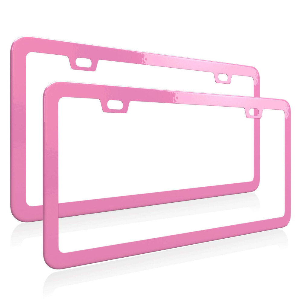 Deselen License Plate Frame Metal Thin Stainless Steel With 2 Holes Screw Cap 2 Pack ( (Women's Favorite)) Pink 746856590950