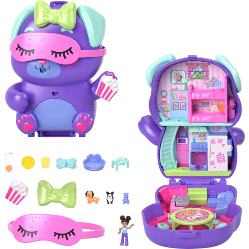 Polly Pocket Polly Pocket Boneca e Playset, Compacto de Sono com Cão, Brinquedo de Viagem com 1 Mini Boneca, Cães e Acessórios