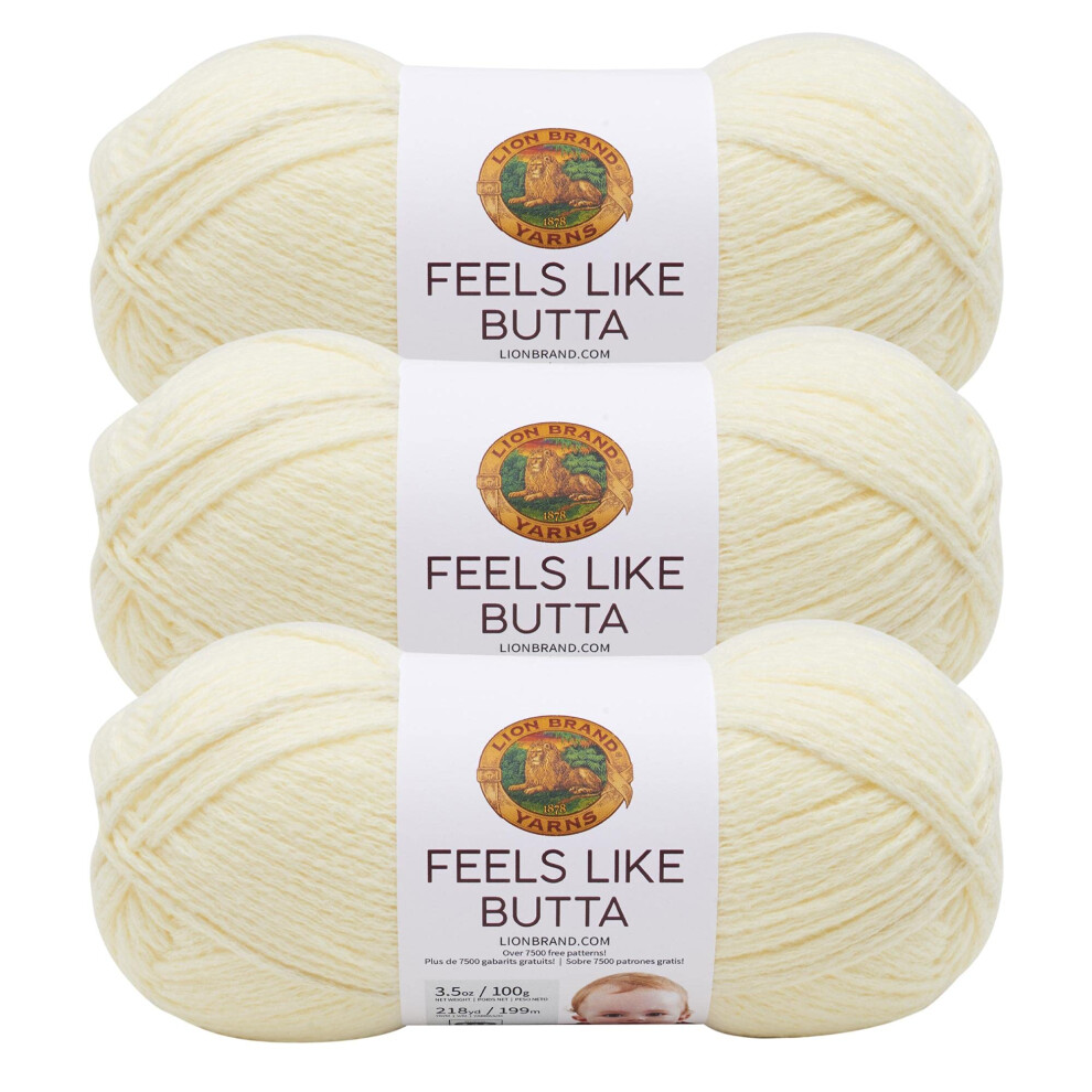 Lion Brand Yarn Feels Like Butta - Hilo Suave Para Crochet Y Tejido Aterciopelado (Paquete De 3)-image
