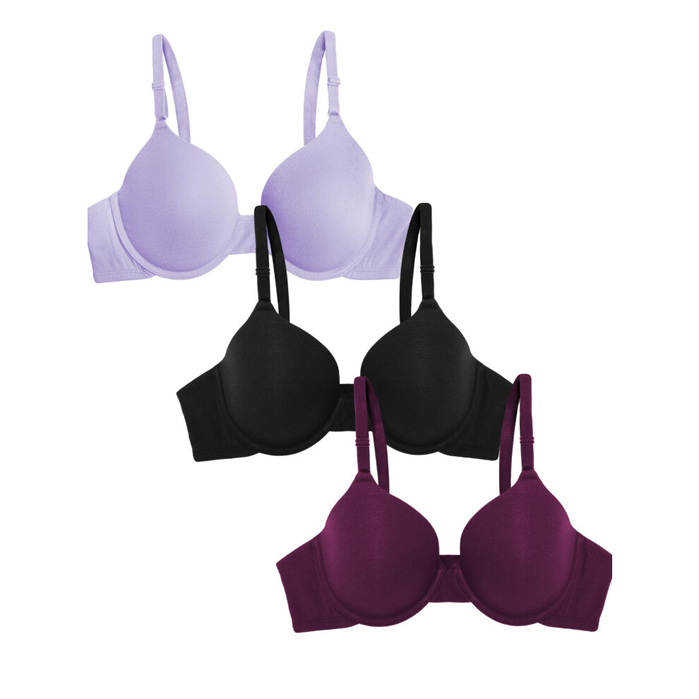 Fruit of the Loom Women's Smooth Cotton T-Shirt Bra-Ultra-Soft  Flexible  and Invisible Under Tees  Lilac Whisper/Purple Velvet/Black