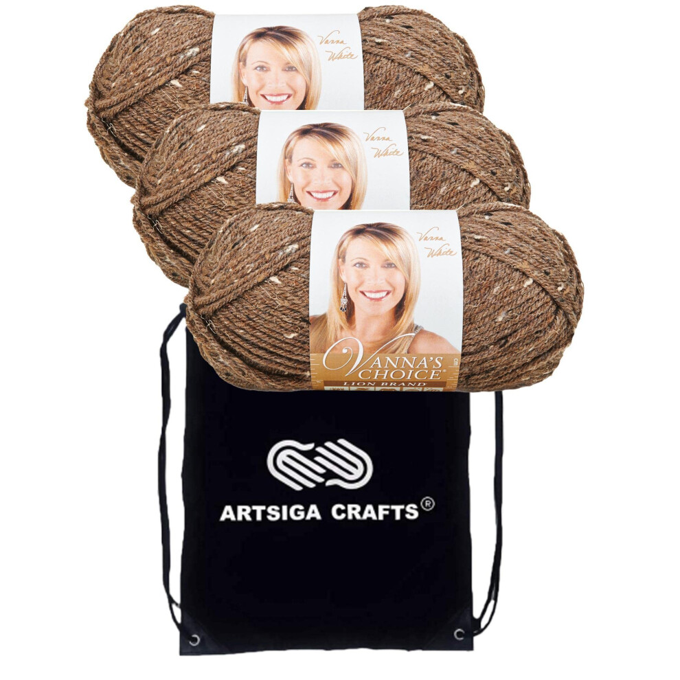 Lion Brand Vanna's Choice Barley 860-403 (3-Skeins - Same Dye Lot) Worsted Medium #4 Acrylic Yarn for Crocheting and Knitting with Project Bag