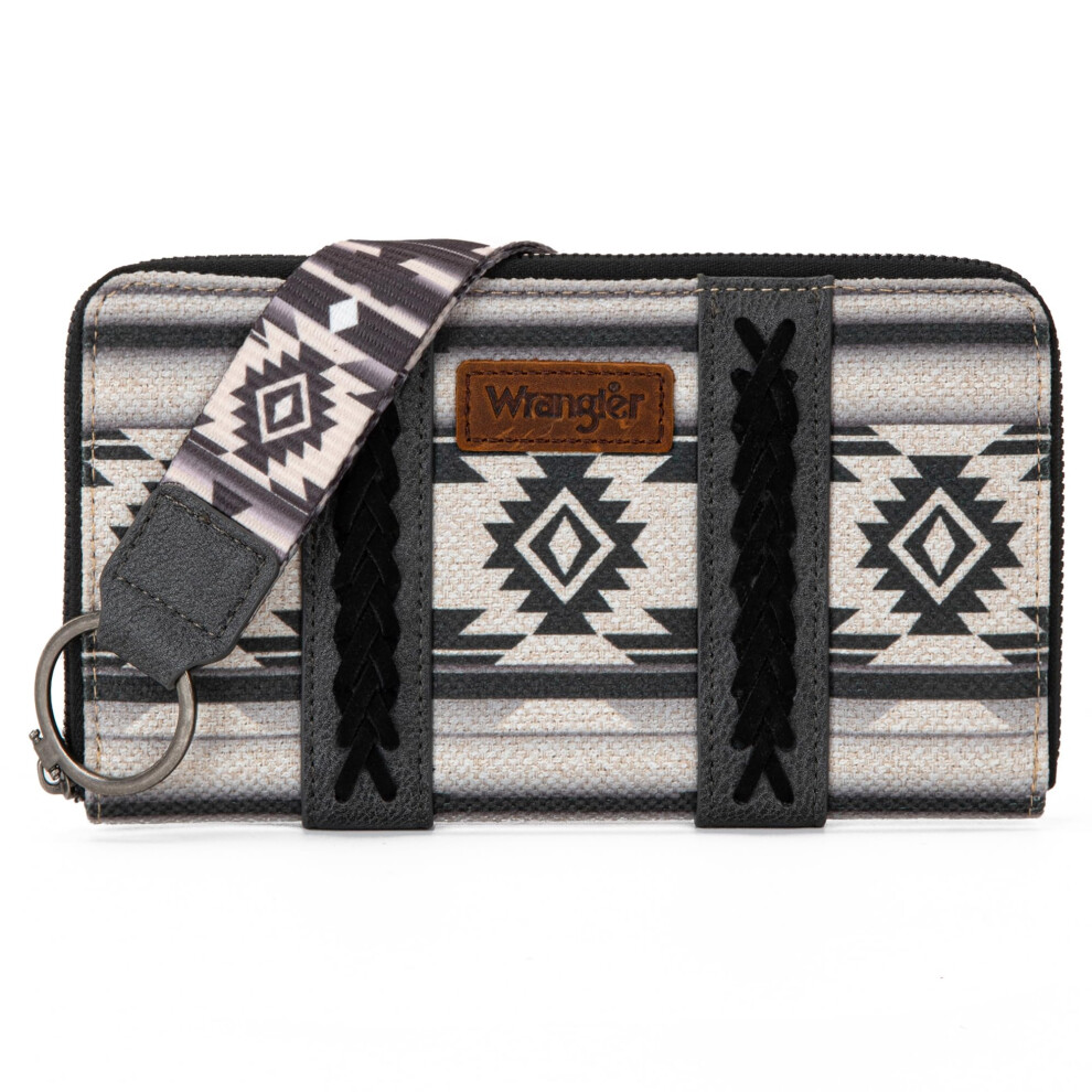 Wrangler Full Size Wallet Purse for Women Western Aztec Clutch Wristlet Wallet with Credit Card Holder LG-WG133-W006BK