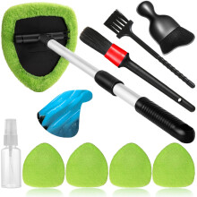 Qydipclin 10pcs forrude renere værktøj bilvindue rengøringsvask sæt med 4 genanvendelige mikrofiber puder 1 sprayflaske og udvideligt håndtag aut