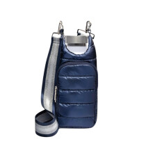 Wanderfull Original Hydrobag | Quilted Water Bottle Holder Crossbody taske med lommer og rem | B?r 32 oz vandflaske tumbler telefonpung | Navy m?