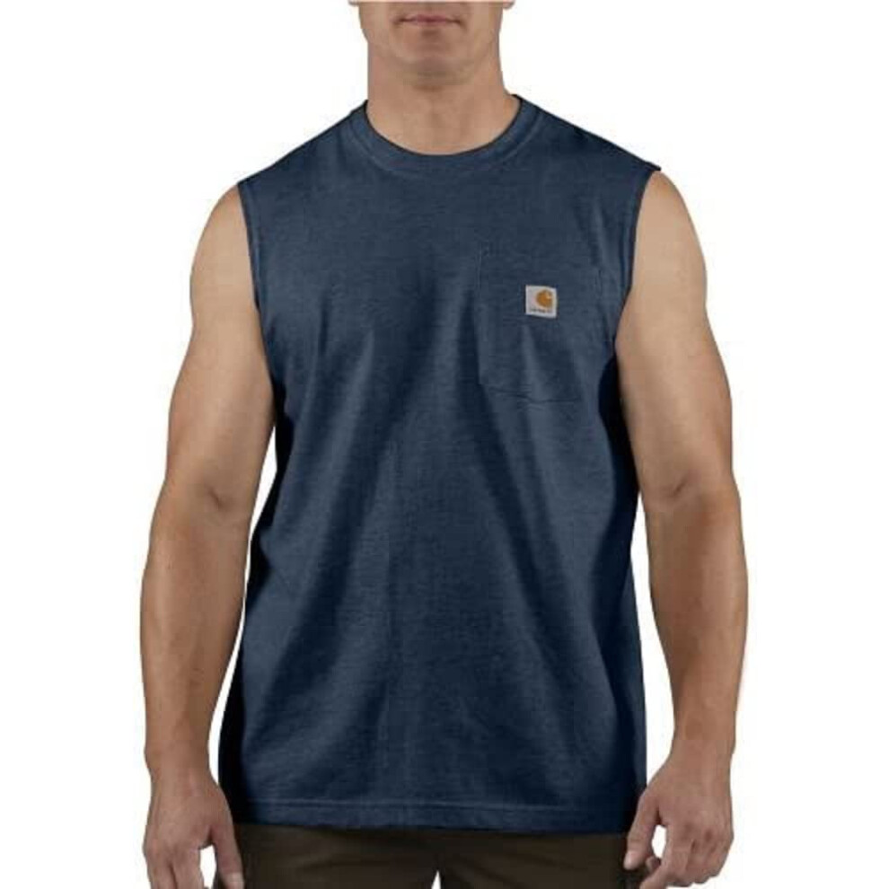 Carhartt mens Workwear Pocket Sleeveless Midweight T-shirt Relaxed Fit (Big & Tall) work utility shirts  Navy  4X-Large Big Tall US