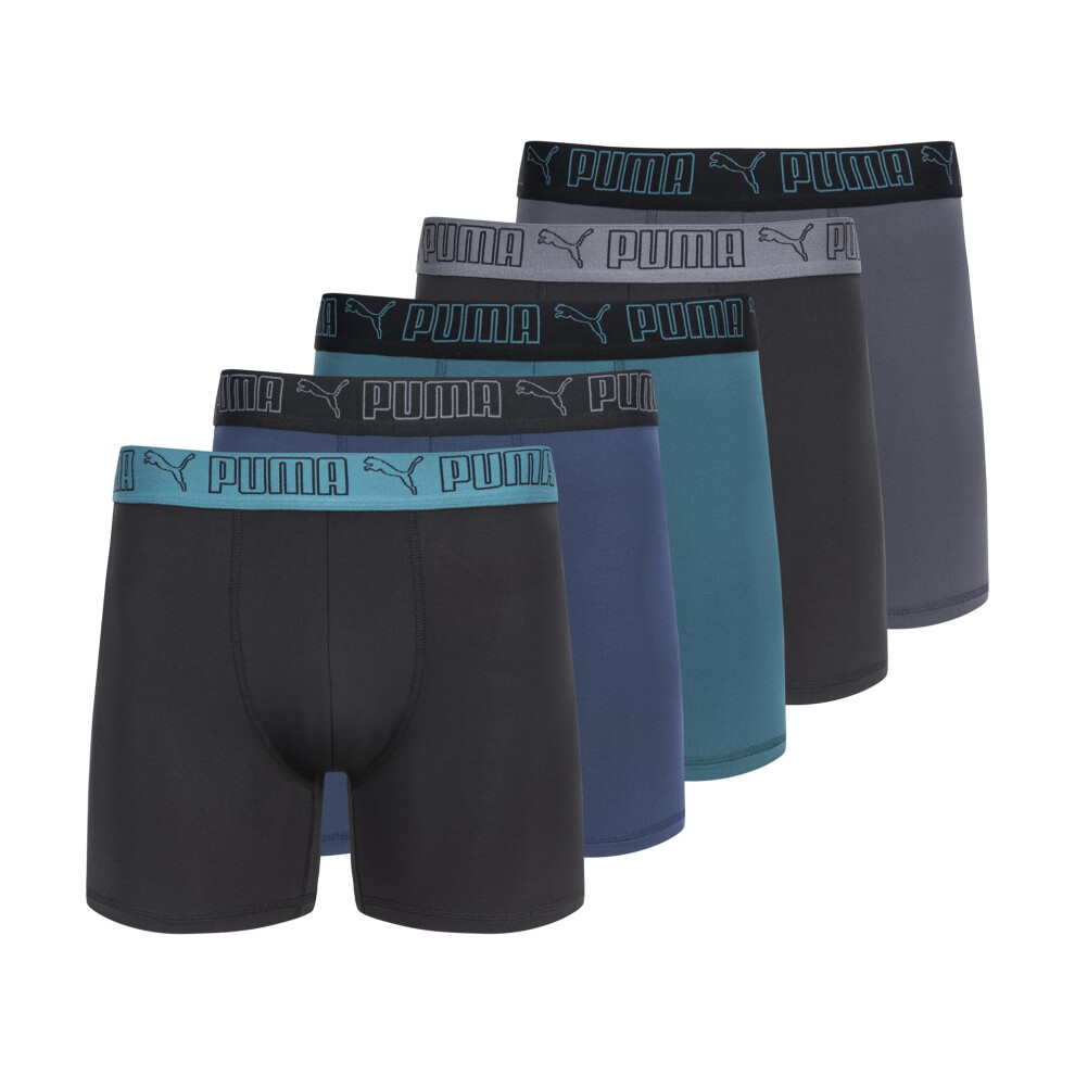 PUMA Men's 5 Pack Performance Boxer Briefs  Blue/Green/Black