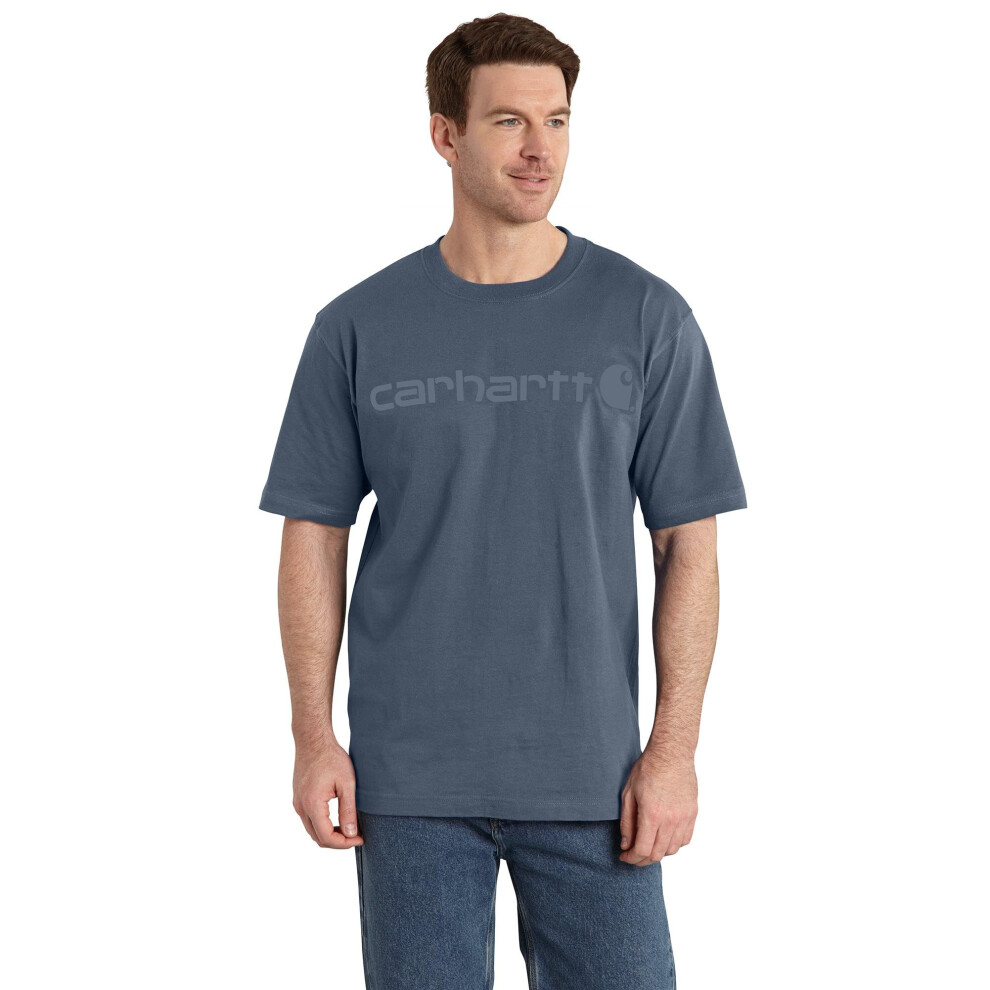 Carhartt Men's Loose Fit Heavyweight Short-Sleeve Logo Graphic T-Shirt  Bluestone