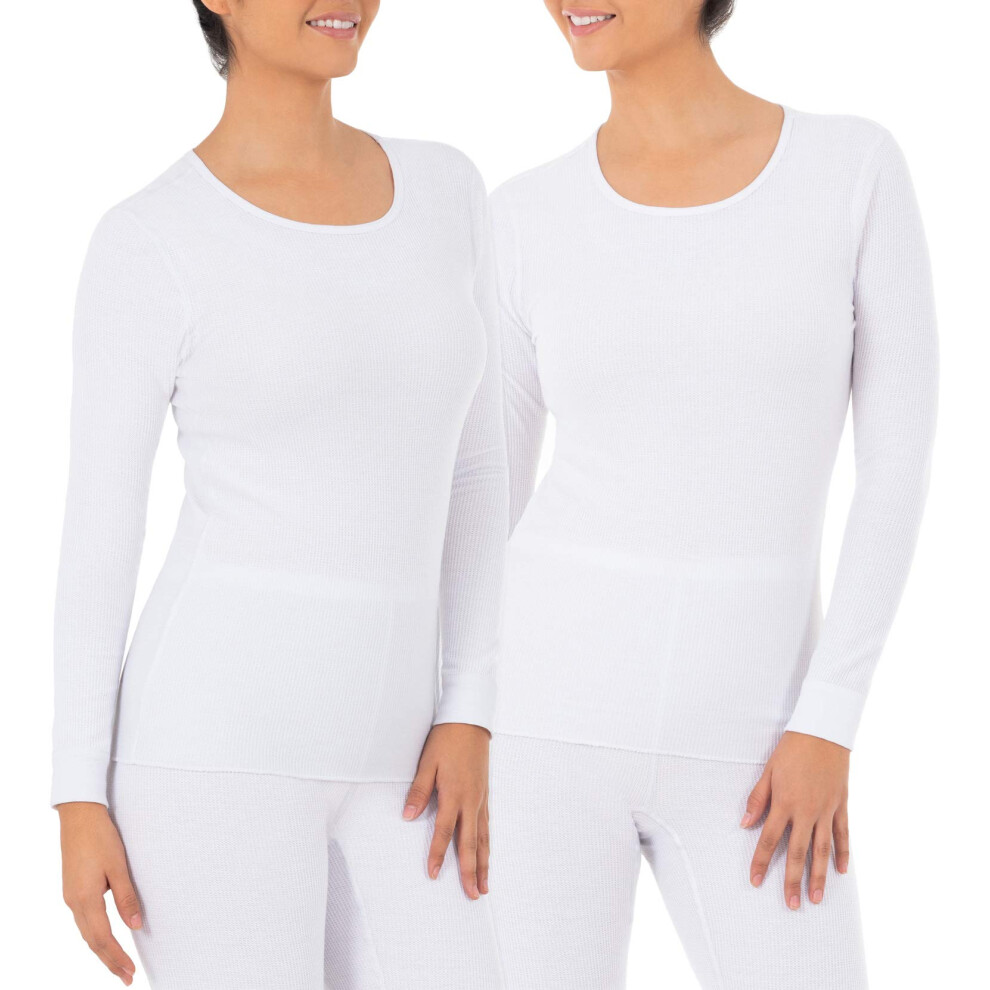 Fruit of the Loom womens Micro Waffle Premium Thermal Underwear Tee Shirt Pajama Top  White/White  Large US
