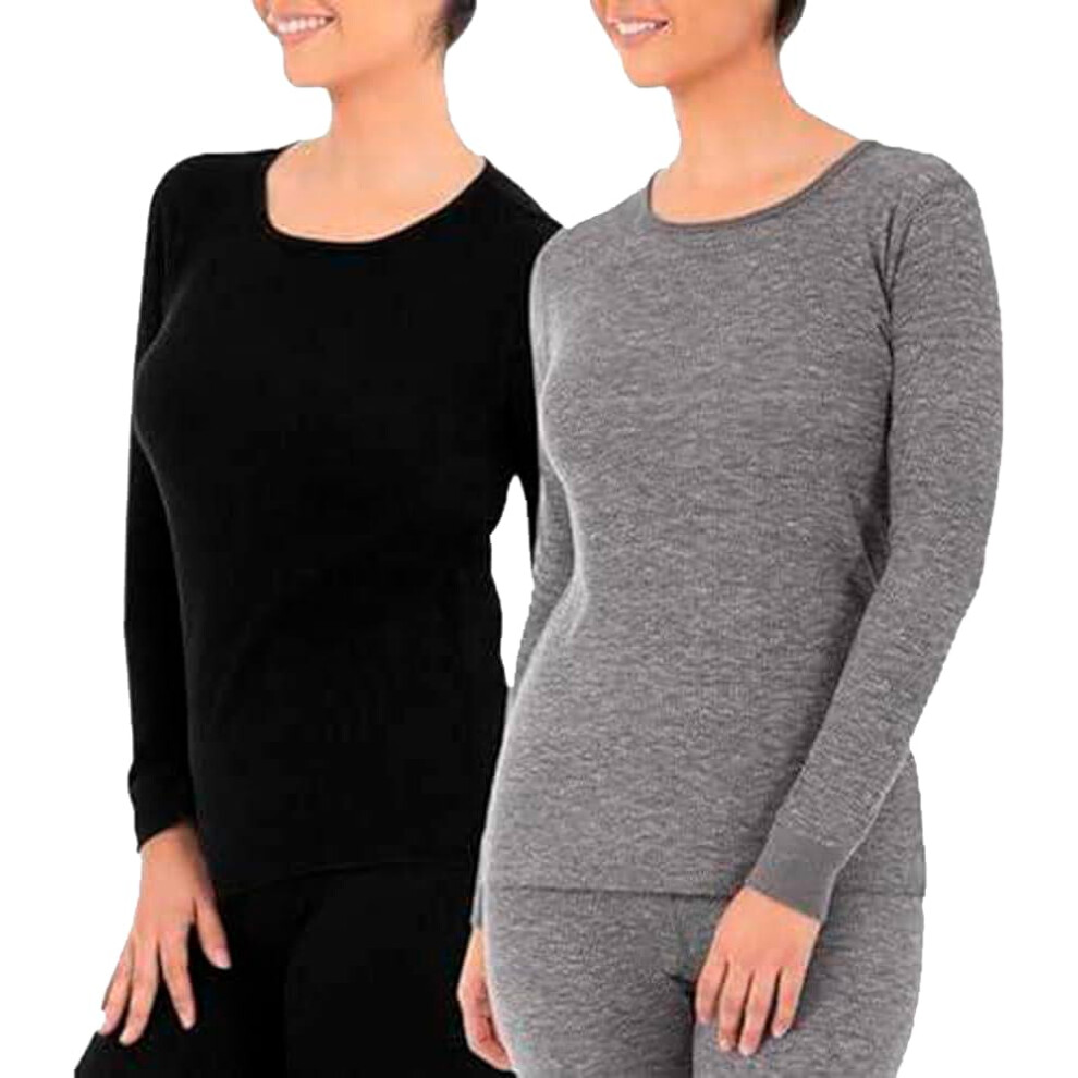 Fruit of the Loom Women's Micro Waffle Premium Thermal Underwear Tee Shirt  Black/Smoke Heather  Large