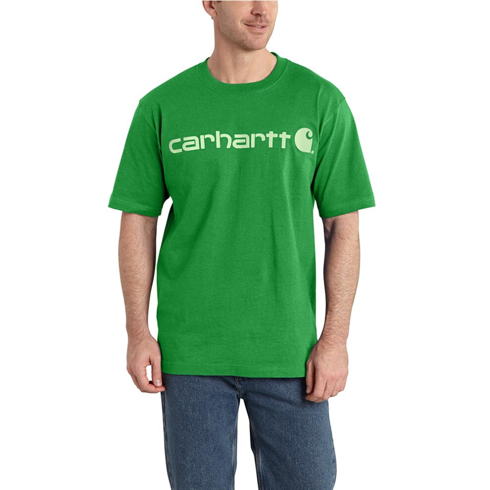 Carhartt Men's Loose Fit Heavyweight Short-Sleeve Logo Graphic T-Shirt  Olive Green Heather