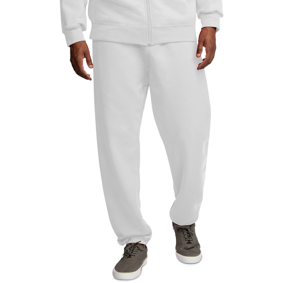 Fruit of the Loom Men's Eversoft Fleece Elastic Bottom Sweatpants with Pockets  Relaxed Fit  Moisture Wicking  Breathable  White  Medium